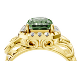 Yellow gold Fancy Green Radiant  Cut Halo Diamond Ring with Scrollwork Band and Four-Prong Setting_60