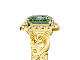 Yellow gold Fancy Green Radiant  Cut Halo Diamond Ring with Scrollwork Band and Four-Prong Setting_61