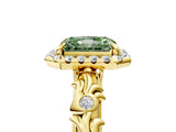 Yellow gold Fancy Green Radiant Cut Halo Diamond Solitaire with Filigree Band and Four-Prong Setting_5