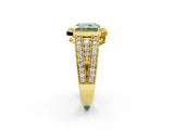 Yellow gold Fancy Green Radiant Cut Halo Diamond Split Shank Ring with Prong Setting_2