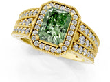 Yellow gold Fancy Green Radiant Cut Halo Diamond Split Shank Ring with Prong Setting_7