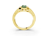 Yellow gold Fancy Green Radiant Cut Halo Diamond Split Shank Ring with Prong Setting_9