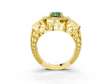 Yellow gold Fancy Green Radiant Cut Halo Milgrain Diamond Engagement Ring with Leaf Band and Four-Prong Setting_3