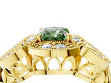 Yellow gold Fancy Green Radiant Cut Halo Milgrain Diamond Engagement Ring with Leaf Band and Four-Prong Setting_4