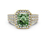 Yellow gold Fancy Green Radiant Cut Halo Pavé Diamond Engagement Ring with Split Shank and Four-Prong Setting_3