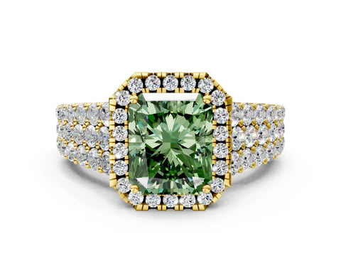 Yellow gold Fancy Green Radiant Cut Halo Pavé Diamond Engagement Ring with Split Shank and Four-Prong Setting_3