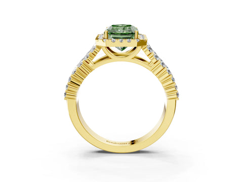 Yellow gold Fancy Green Radiant Cut Halo Pavé Diamond Engagement Ring with Split Shank and Four-Prong Setting_6