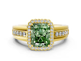 Yellow gold Fancy Green Radiant  Cut Halo Pave Band Four-Prong Ring_49