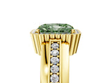 Yellow gold Fancy Green Radiant  Cut Halo Pave Band Four-Prong Ring_54