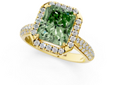Yellow gold Fancy Green Radiant  Cut Halo Pave Band Four-Prong Setting Ring_21
