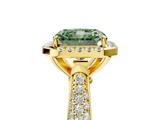 Yellow gold Fancy Green Radiant  Cut Halo Pave Band Four-Prong Setting Ring_25