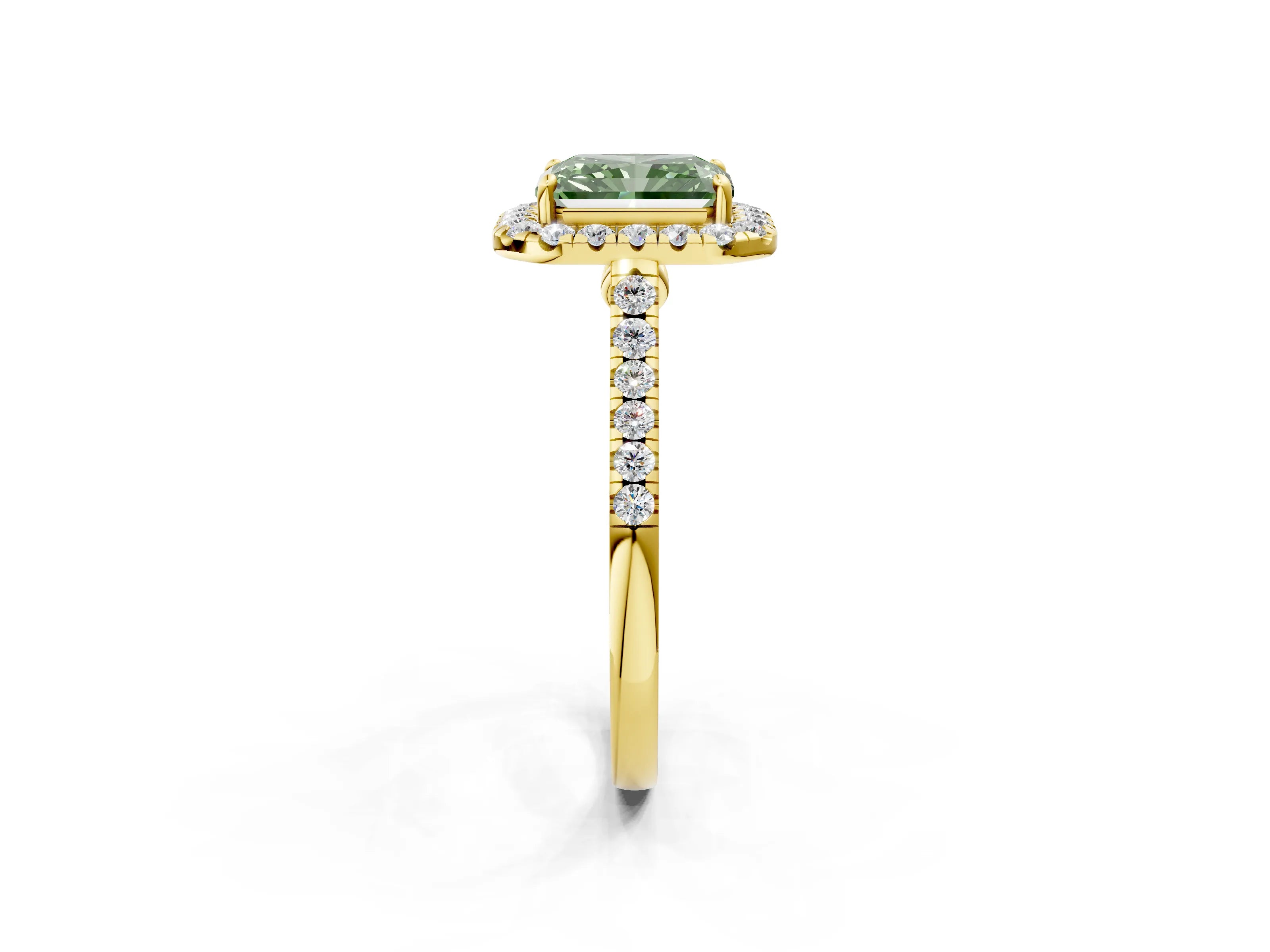 Yellow gold Fancy Green Radiant Cut Halo Pave Diamond Engagement Ring with Four-Prong Setting_2