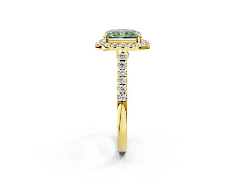 Yellow gold Fancy Green Radiant Cut Halo Pave Diamond Engagement Ring with Four-Prong Setting_2