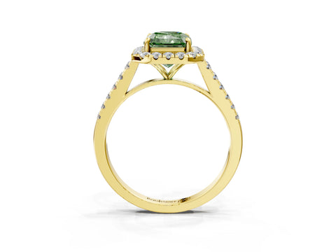 Yellow gold Fancy Green Radiant Cut Halo Pave Diamond Engagement Ring with Four-Prong Setting_3