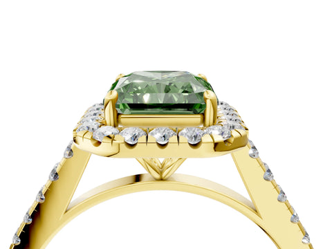 Yellow gold Fancy Green Radiant Cut Halo Pave Diamond Engagement Ring with Four-Prong Setting_4
