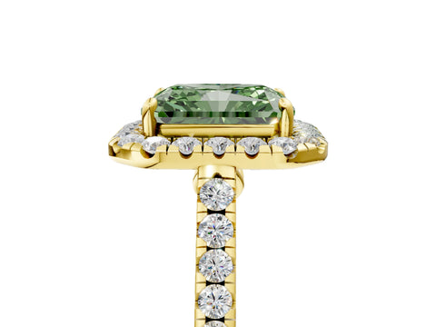 Yellow gold Fancy Green Radiant Cut Halo Pave Diamond Engagement Ring with Four-Prong Setting_5