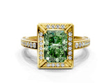 Yellow gold Fancy Green Radiant  Cut Halo Pave Split Shank Prong Setting Ring_32
