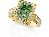 Yellow gold Fancy Green Radiant  Cut Halo Pave Split Shank Prong Setting Ring_33