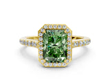 Yellow gold Fancy Green Radiant Cut Halo Round Diamond Pavé Band with Four-Prong Setting_3