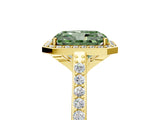 Yellow gold Fancy Green Radiant Cut Halo Round Diamond Pavé Band with Four-Prong Setting_8