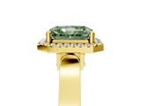 Yellow gold Fancy Green Radiant Cut Halo Round Diamond Twist Band with Four-Prong Setting_5