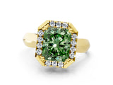 Yellow gold Fancy Green Radiant  Cut Halo Solitaire Engagement Ring with Square Band and Four-Prong Setting_183