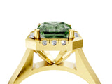 Yellow gold Fancy Green Radiant  Cut Halo Solitaire Engagement Ring with Square Band and Four-Prong Setting_187