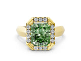 Yellow gold Fancy Green Radiant  Cut Halo Solitaire Engagement Ring with Square Band and Four-Prong Setting_66