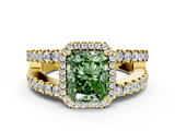 Yellow gold Fancy Green Radiant  Cut Halo Split Shank Diamond Ring with Four-Prong Setting_43