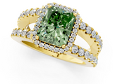 Yellow gold Fancy Green Radiant  Cut Halo Split Shank Diamond Ring with Four-Prong Setting_44