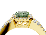 Yellow gold Fancy Green Radiant  Cut Halo Split Shank Diamond Ring with Four-Prong Setting_47