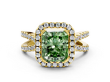 Yellow gold Fancy Green Radiant  Cut Halo Split Shank Pave Set Ring_62