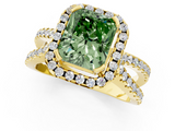 Yellow gold Fancy Green Radiant  Cut Halo Split Shank Pave Set Ring_63