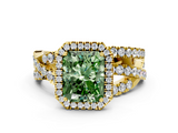Yellow gold Fancy Green Radiant  Cut Halo Split Shank Prong Setting Ring_56