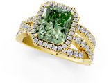 Yellow gold Fancy Green Radiant  Cut Halo Split Shank Prong Setting Ring_57