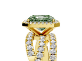Yellow gold Fancy Green Radiant  Cut Halo Split Shank Prong Setting Ring_61