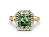 Yellow gold Fancy Green Radiant Cut Halo Twist Band with Four-Prong Setting_12