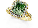 Yellow gold Fancy Green Radiant Cut Halo Twist Band with Four-Prong Setting_13