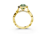 Yellow gold Fancy Green Radiant Cut Halo Twist Band with Four-Prong Setting_15