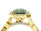 Yellow gold Fancy Green Radiant Cut Halo Twist Band with Four-Prong Setting_16