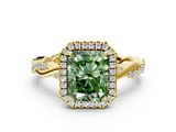 Yellow gold Fancy Green Radiant  Cut Halo Twisted Band Four-Prong Ring_20