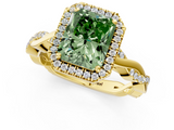 Yellow gold Fancy Green Radiant  Cut Halo Twisted Band Four-Prong Ring_21