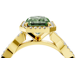 Yellow gold Fancy Green Radiant  Cut Halo Twisted Band Four-Prong Ring_24