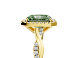 Yellow gold Fancy Green Radiant  Cut Halo Twisted Band Four-Prong Ring_25