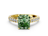 Yellow gold Fancy Green Radiant  Cut Pavé Band Solitaire Ring with Four-Prong Setting_45