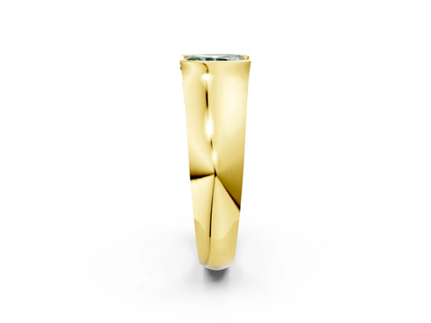 Yellow gold Fancy Green Radiant Cut Solitaire Bezel Set Diamond Ring with Wide Band_2
