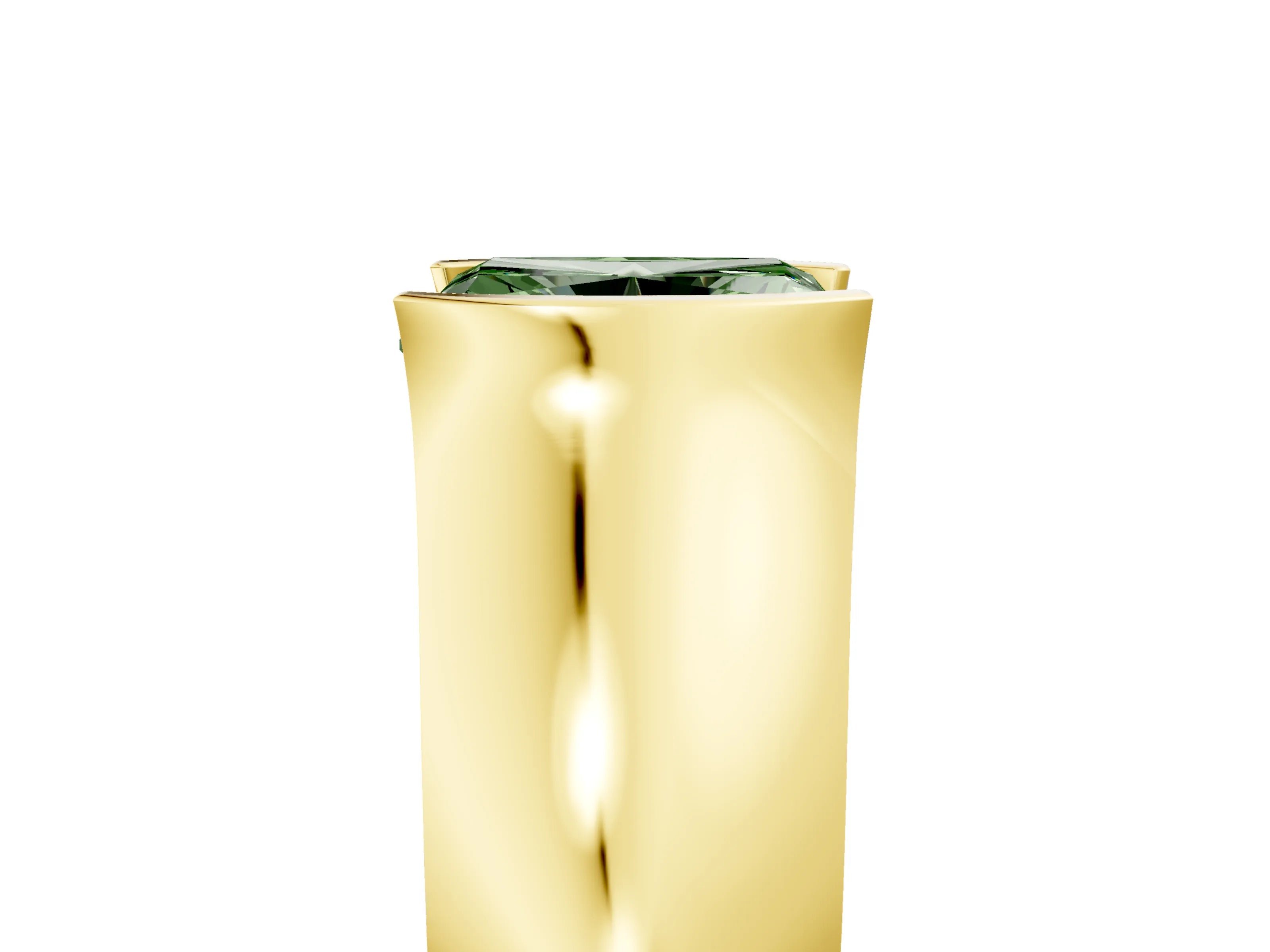 Yellow gold Fancy Green Radiant Cut Solitaire Bezel Set Diamond Ring with Wide Band_5