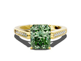 Yellow gold Fancy Green Radiant Cut Solitaire Cathedral Diamond Engagement Ring with Channel-Set Band and Four-Prong Setting_3
