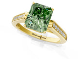 Yellow gold Fancy Green Radiant Cut Solitaire Cathedral Diamond Engagement Ring with Channel-Set Band and Four-Prong Setting_4