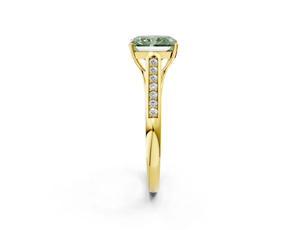 Yellow Gold Radiant Cut Cathedral Solitaire Engagement Ring Setting for Fancy Green Center